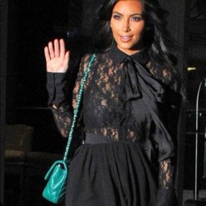ISO Kardashian Kollection Lace Blouse with Oversized Bow